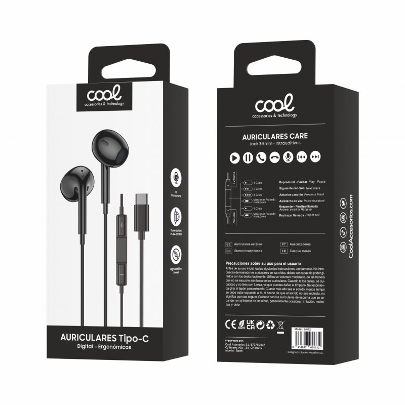 Auriculares Botón COOL Stereo Tipo-C Con Micro (Digital) Negro - Imagen 2