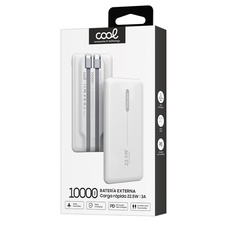 Batería Externa Universal Power Bank 10.000 mAh PD 22.5W (2 cables) Blanco - Imagen 3