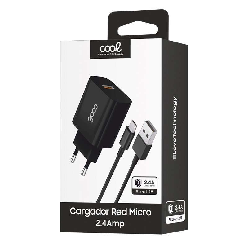 Cargador Red Conector Micro-usb COOL Universal 2.4Amp Kit 2 en 1 Negro - Imagen 2