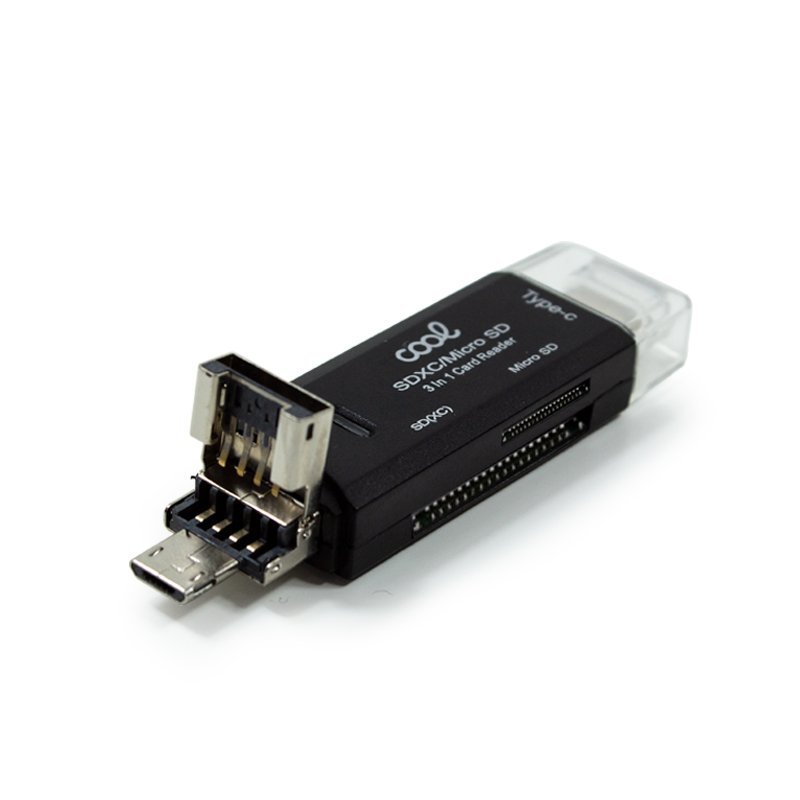 Lector Tarjetas Memoria Universal COOL 3 en 1 (Tipo-C / Micro-USB / USB) - Imagen 3