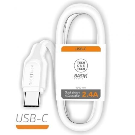 Cable USB Tipo-C Tech One Tech TEC2903/ USB Tipo-C Macho - USB Macho/ 1m/ Blanco
