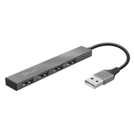 Hub USB 2.0 Trust Halyx/ 4xUSB/ Gris