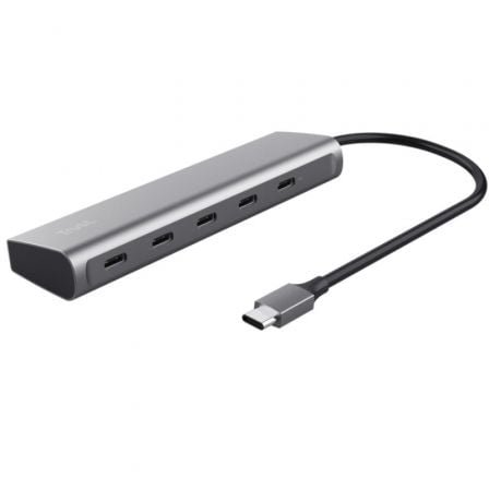 Hub USB Tipo-C Trust Halyx/ 4xUSB Tipo-C/ 1xUSB Tipo-C PD/ Gris