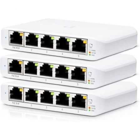 Switch Gestionado Ubiquiti USW-Flex Mini 5 Puertos/ RJ45 10/100/1000 PoE/ Pack 3 uds